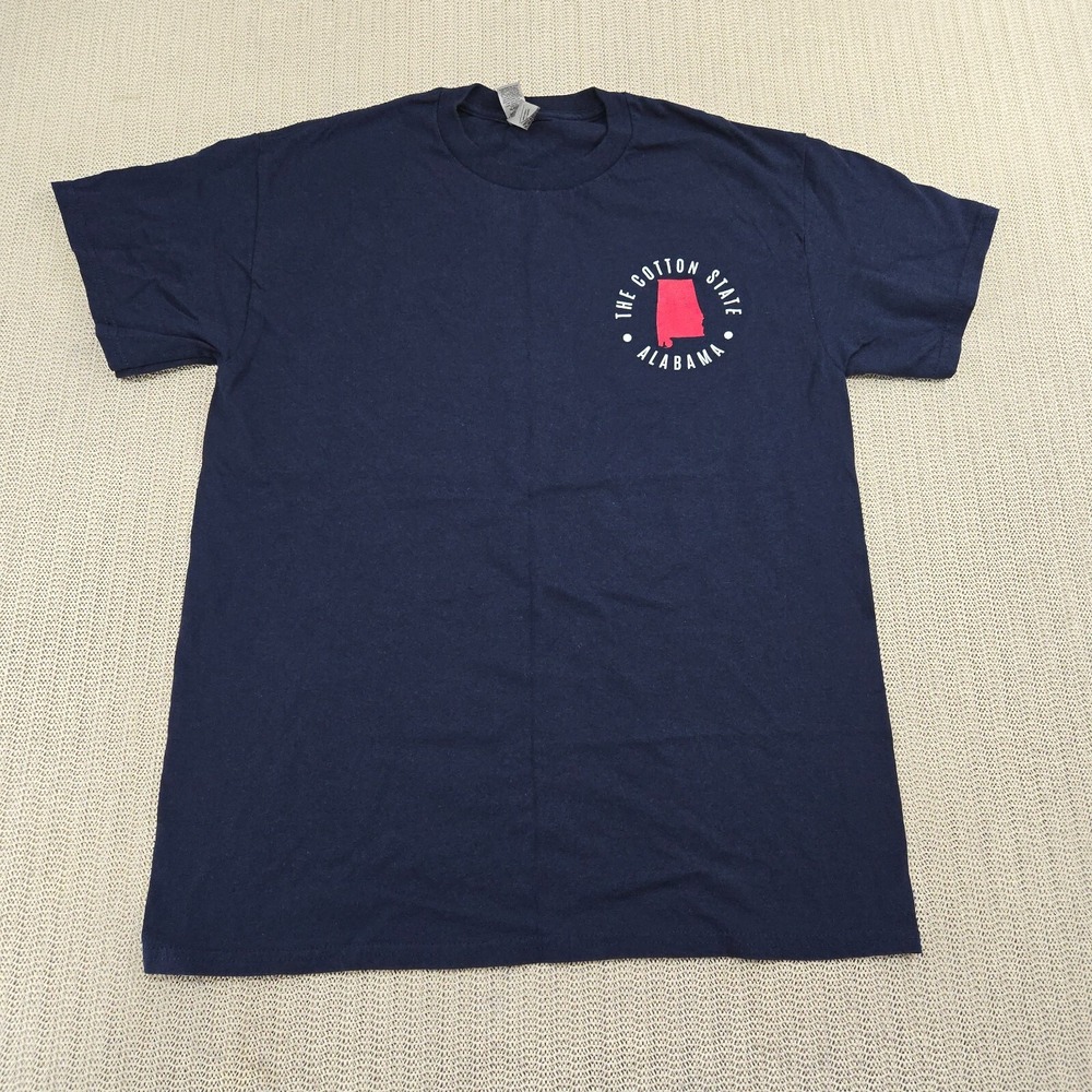 Alabama Travel Shirt Mens Medium Blue Map Graphic The Cotton State Souvenir